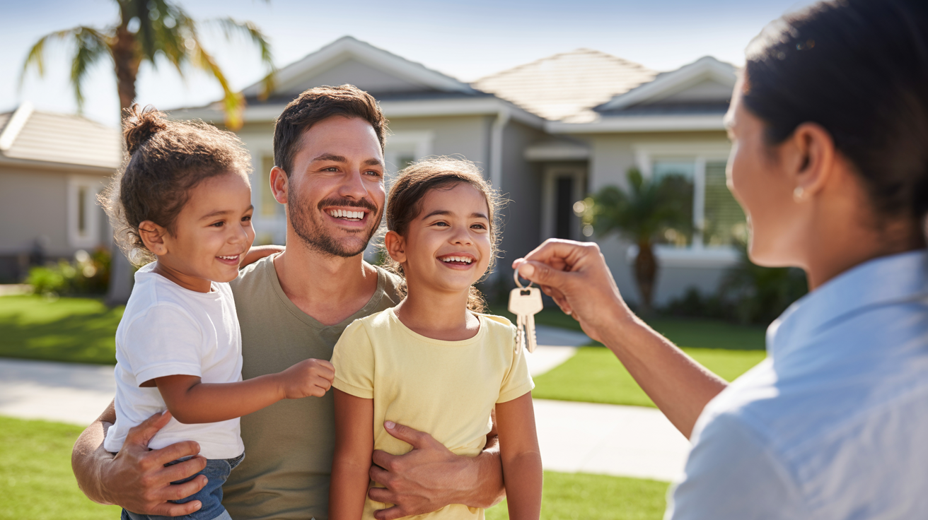 Happy family receiving house keys - Down Payment Assistance Programs